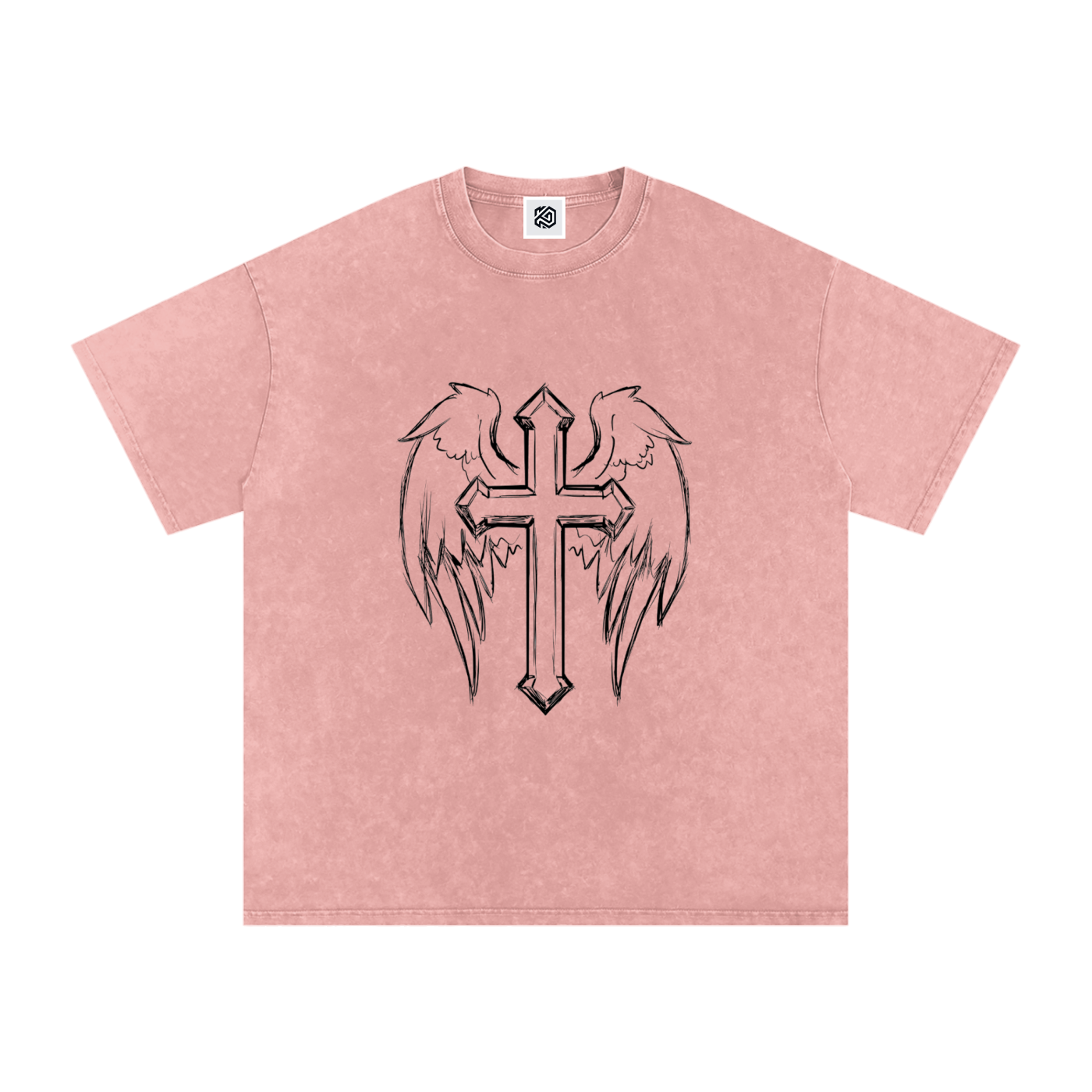 Snow Washed Cross Oversized Cotton T-Shirt
