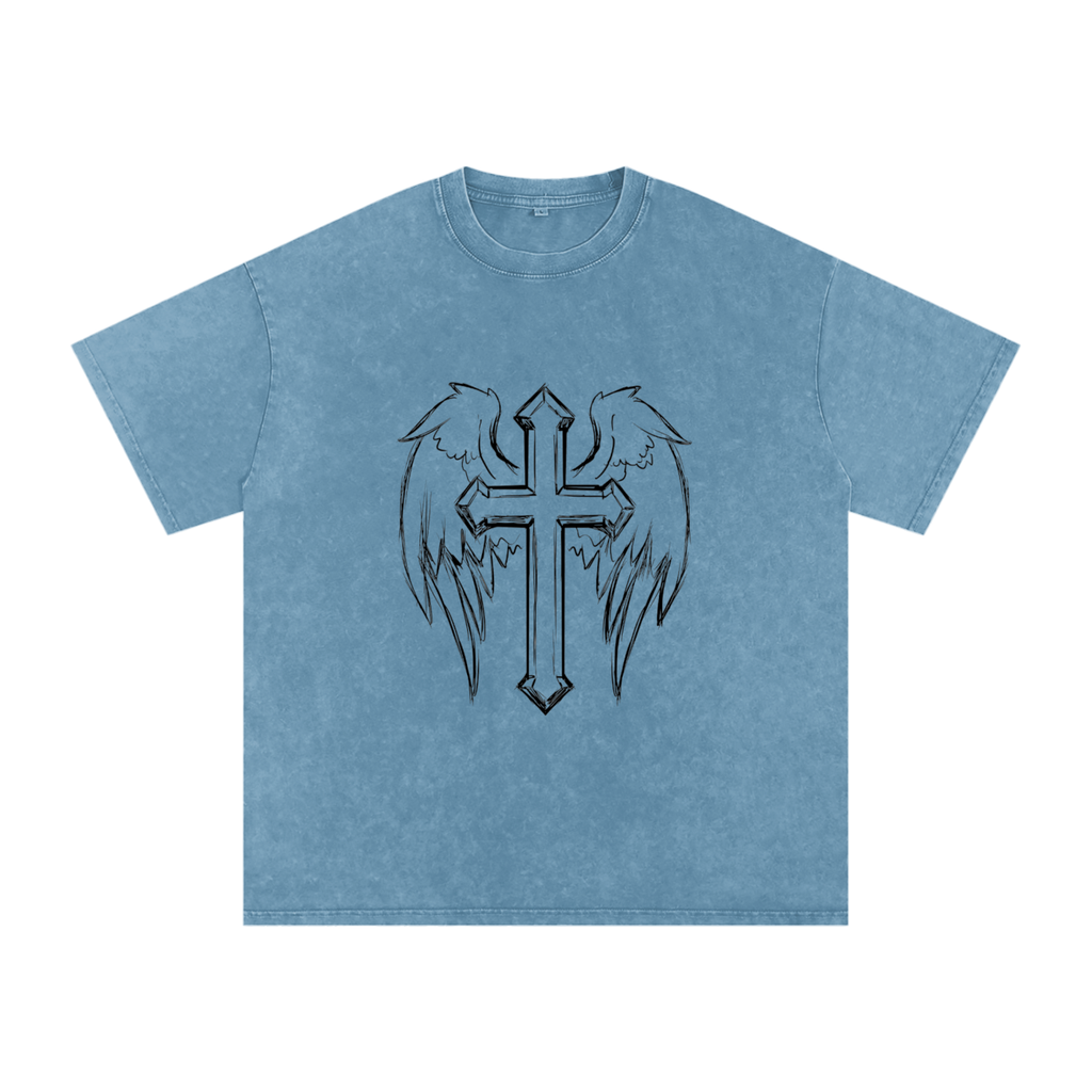 Snow Washed Cross Oversized Cotton T-Shirt