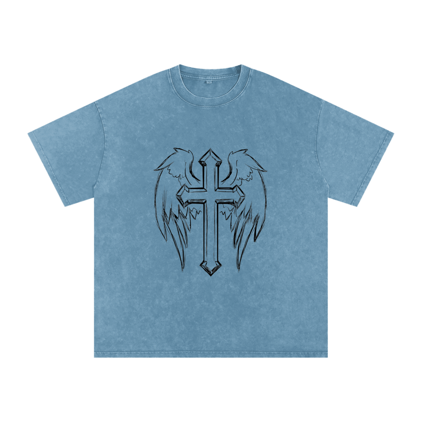 Snow Washed Cross Oversized Cotton T-Shirt