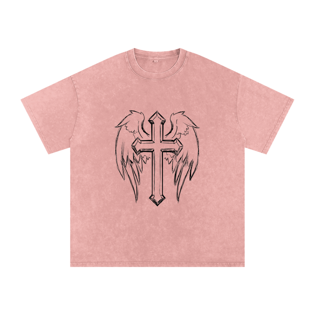 Snow Washed Cross Oversized Cotton T-Shirt