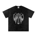 Black Snow Washed Cross Oversized Cotton T-Shirt