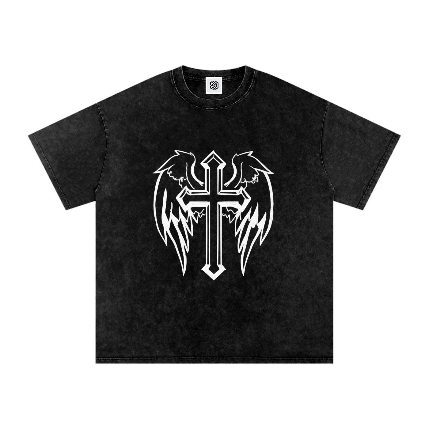 Black Snow Washed Cross Oversized Cotton T-Shirt