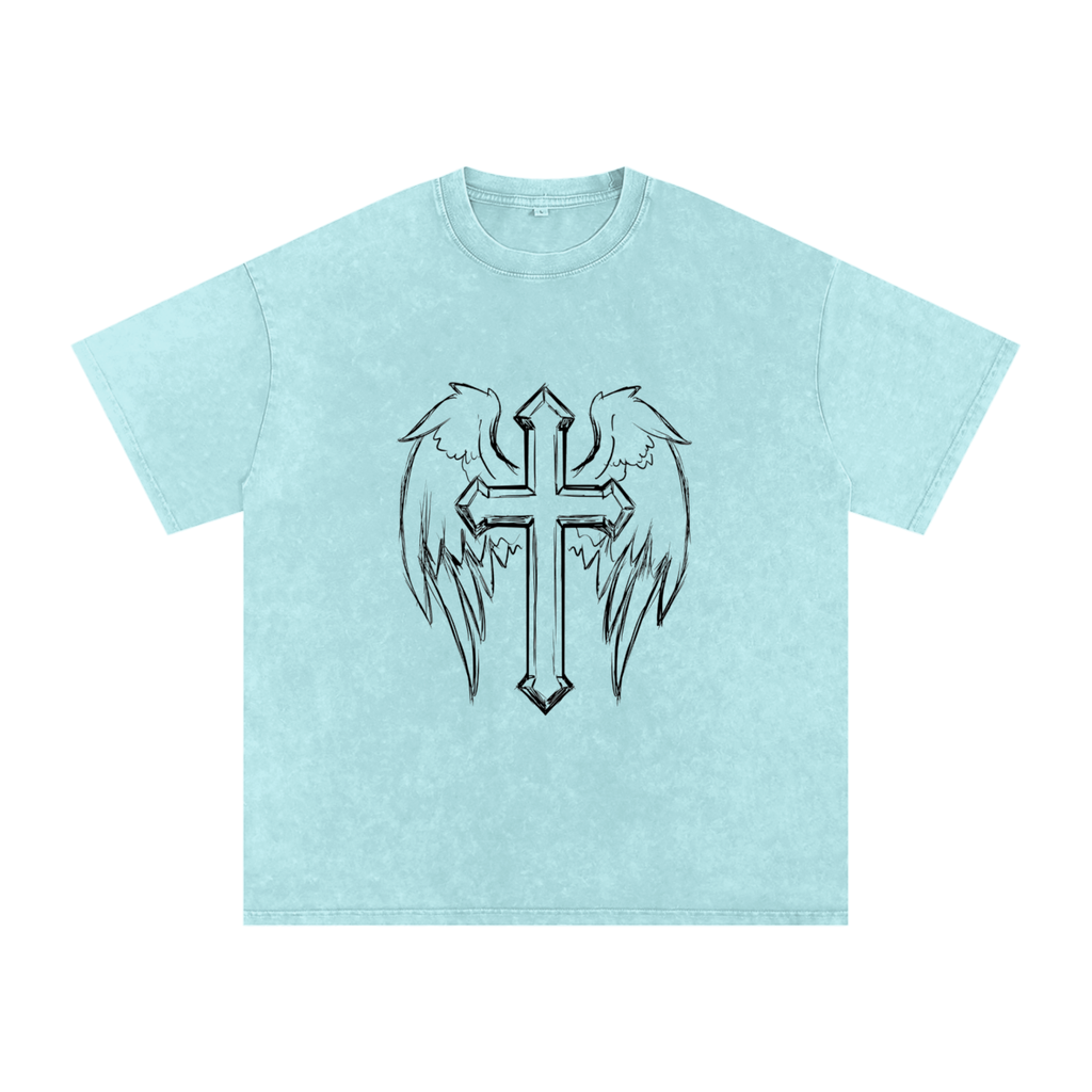 Snow Washed Cross Oversized Cotton T-Shirt