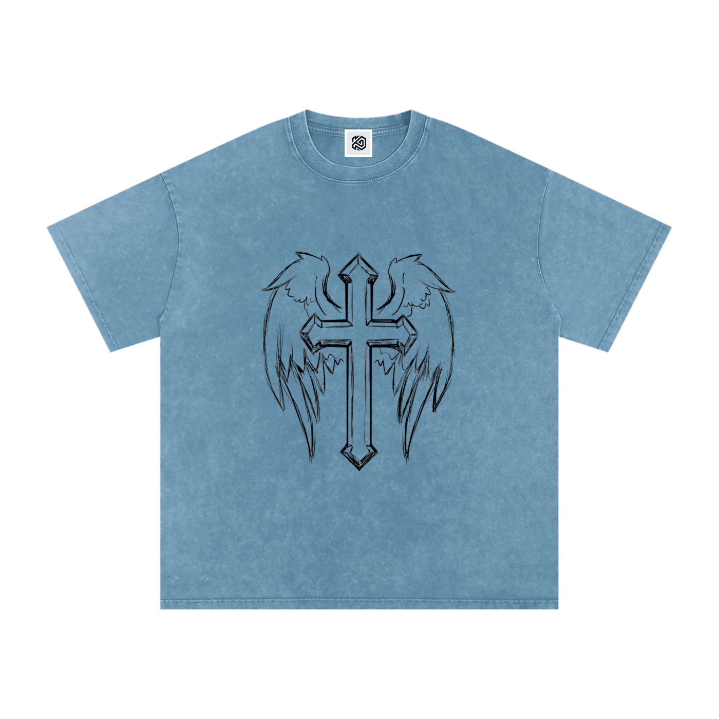 Snow Washed Cross Oversized Cotton T-Shirt