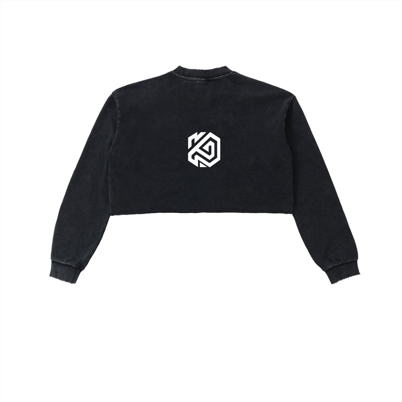 Snow Washed Cross Raw Edge Cropped Sweatshirt