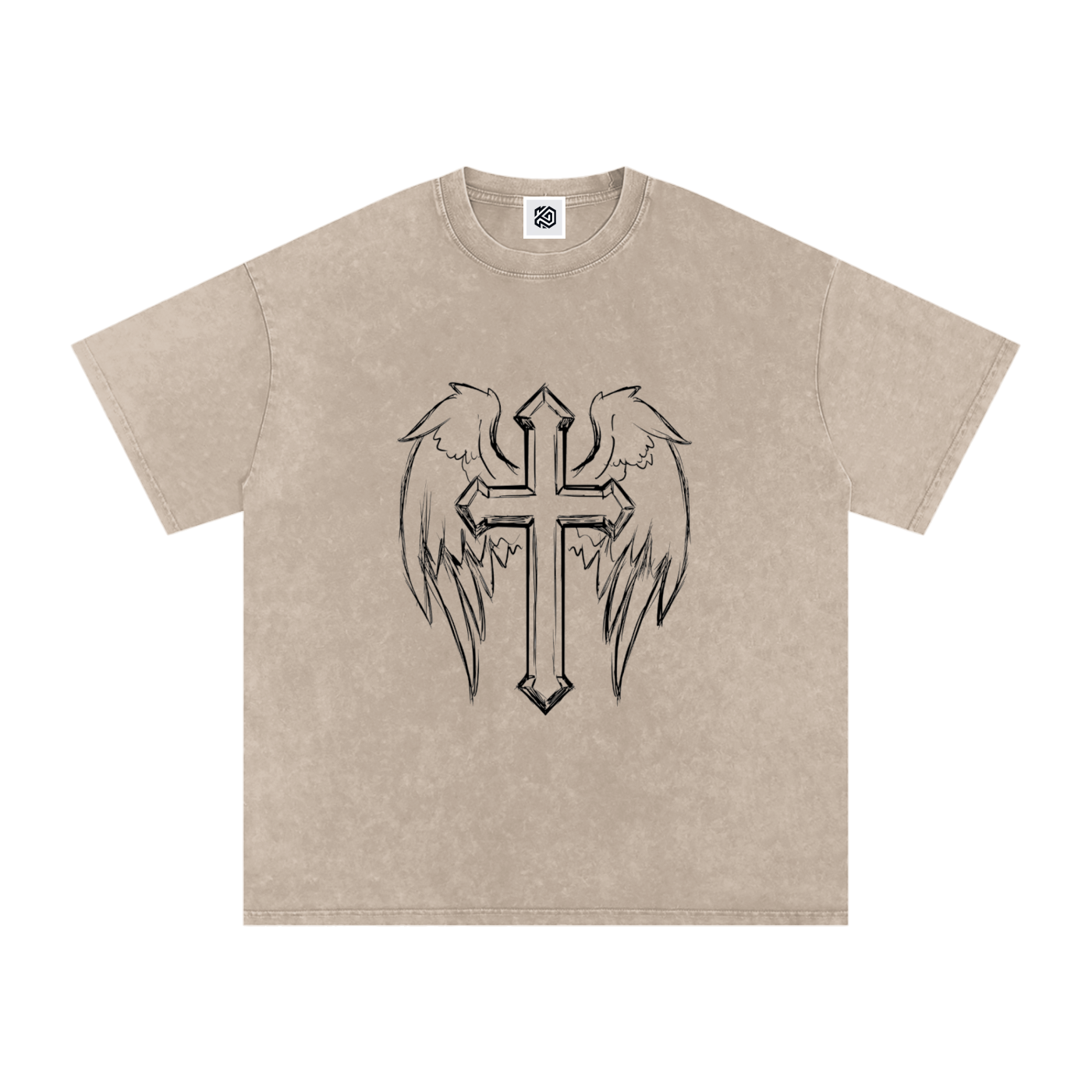 Snow Washed Cross Oversized Cotton T-Shirt