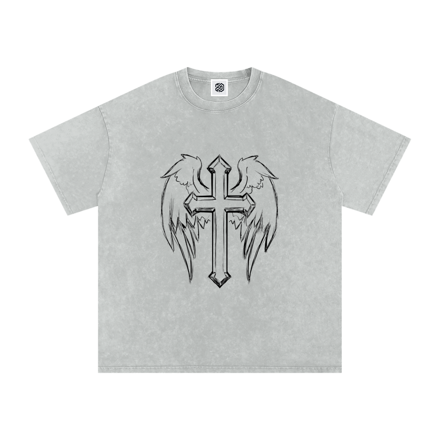Snow Washed Cross Oversized Cotton T-Shirt