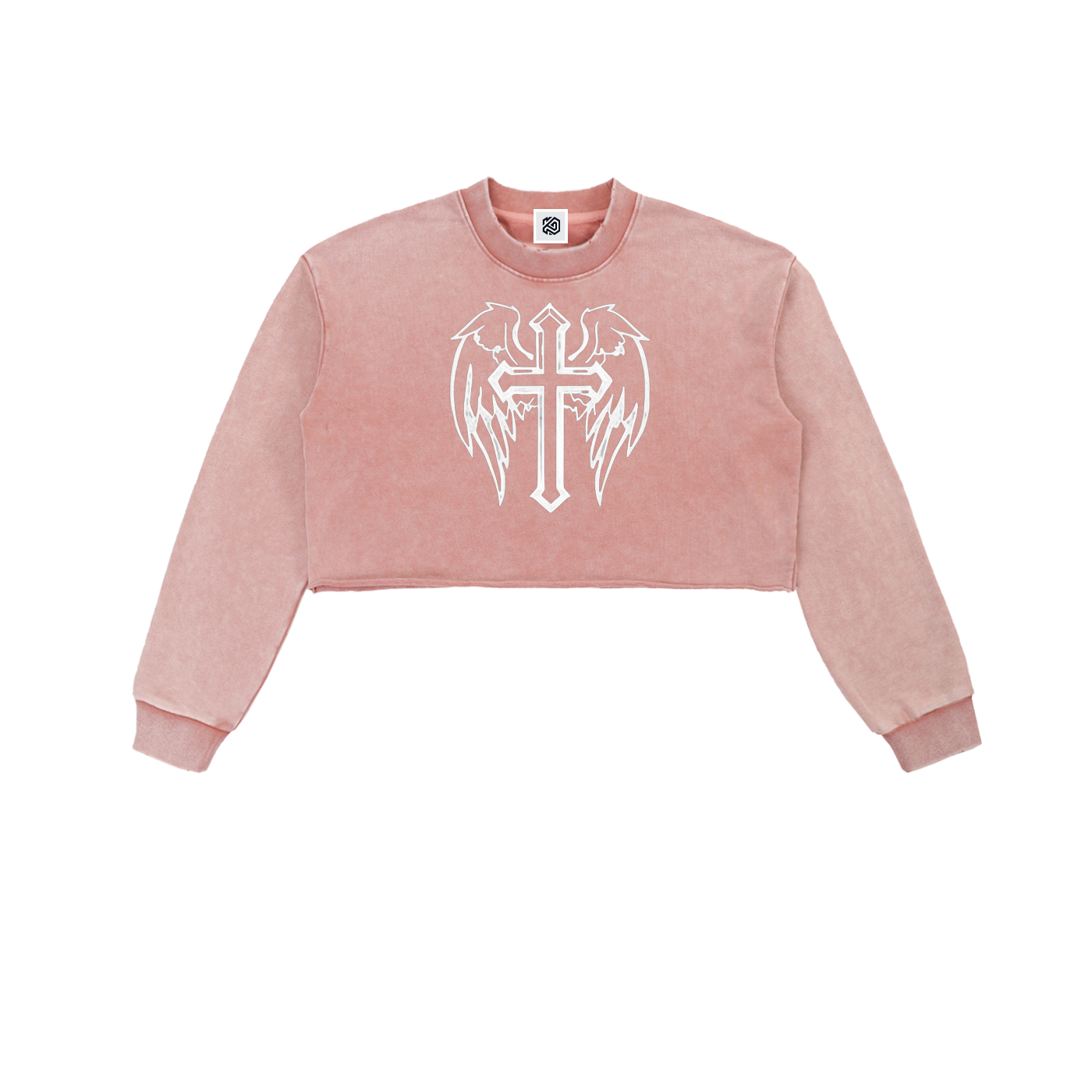 Snow Washed Cross Raw Edge Cropped Sweatshirt
