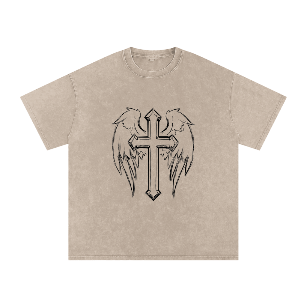 Snow Washed Cross Oversized Cotton T-Shirt