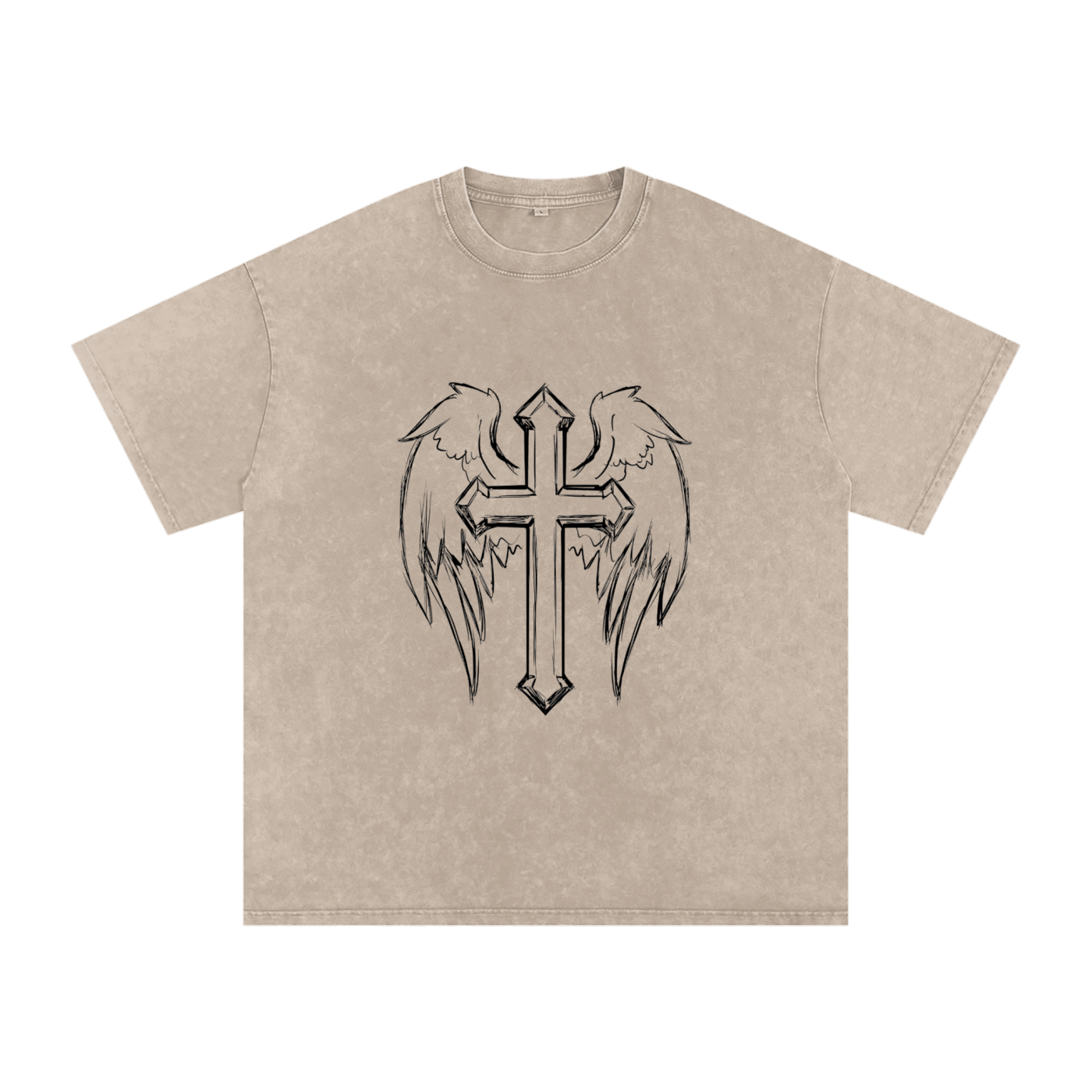 Snow Washed Cross Oversized Cotton T-Shirt