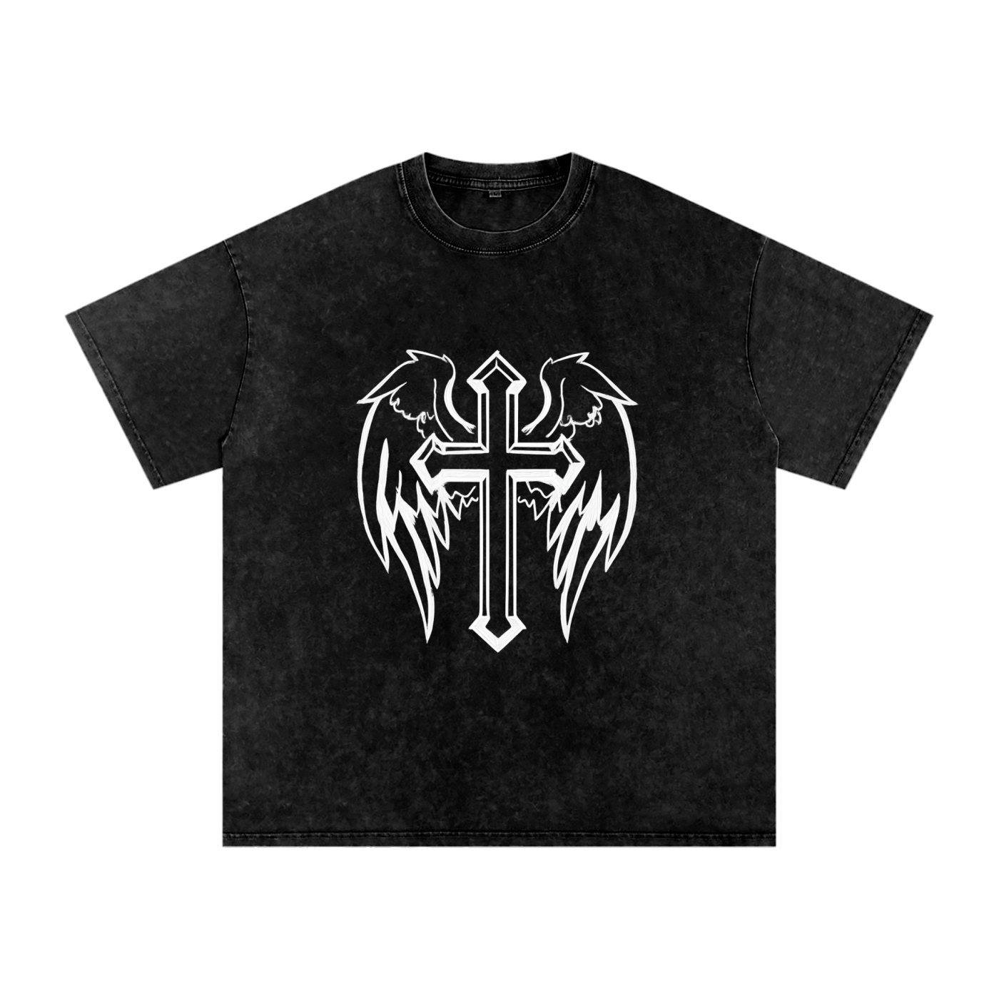 Black Snow Washed Cross Oversized Cotton T-Shirt